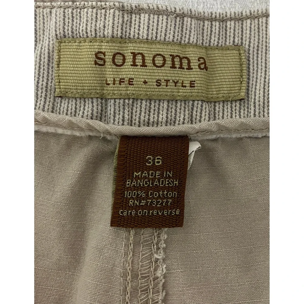 Sonoma Life Style Mens Cargo Shorts Size 36 Khaki Tan Cotton Utility Hiking Work